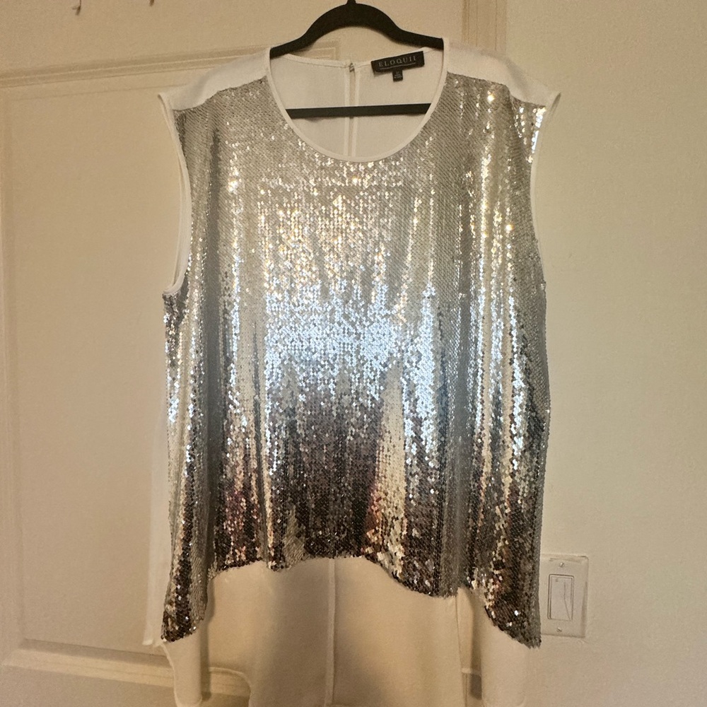 ELOQUII SEQUIN TOP SIZE 22. High Low top with silver sequences. - Picture 4 of 5